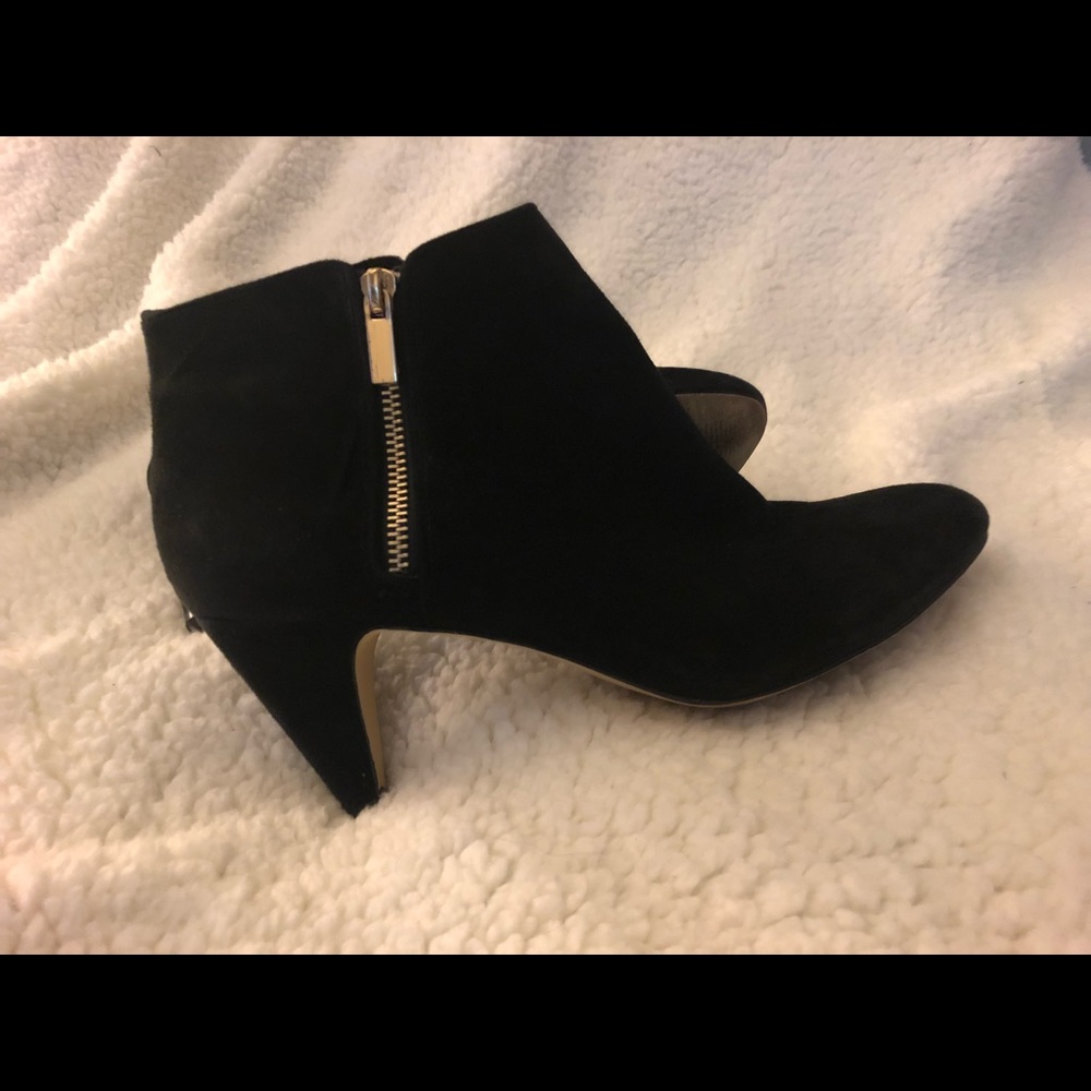 Black suede-y ankle boots. Size 10. Gently used.